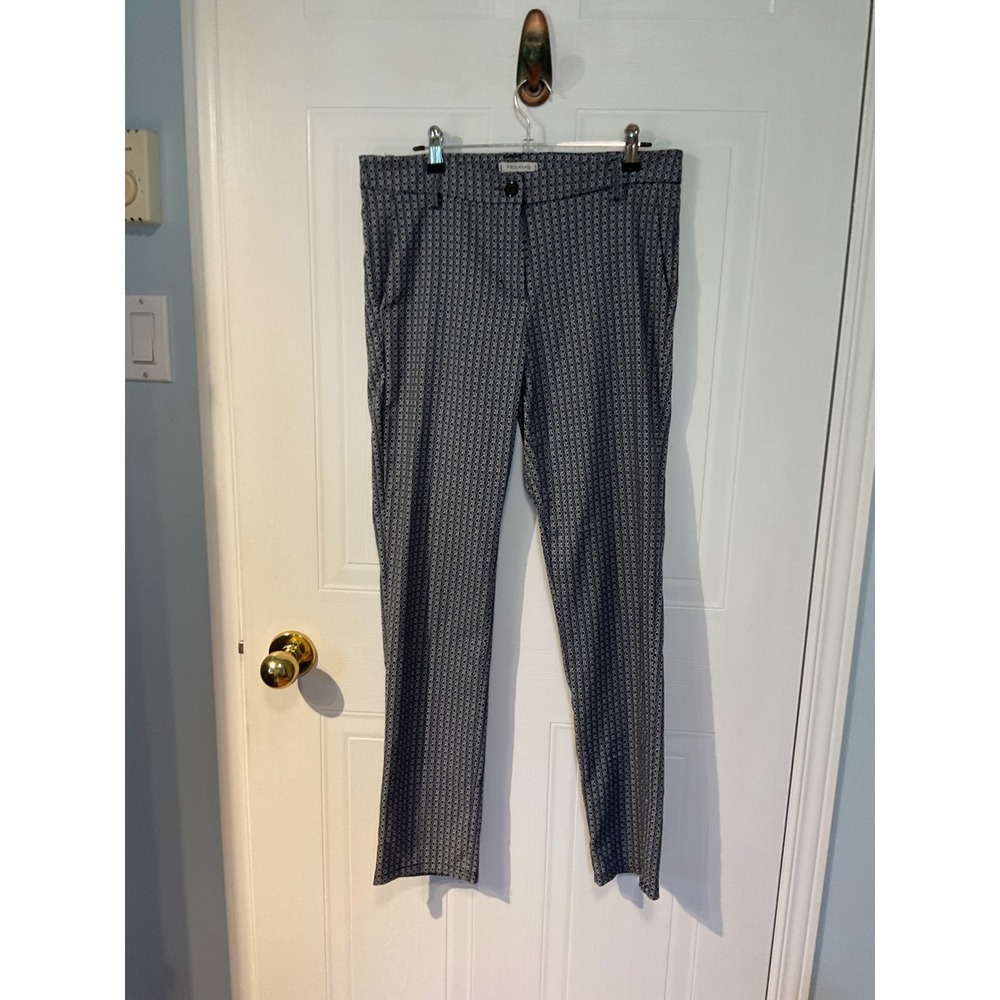 Femme Fatale Trousers Womens L Blue White Exc Geometric Ramie Made in Italy